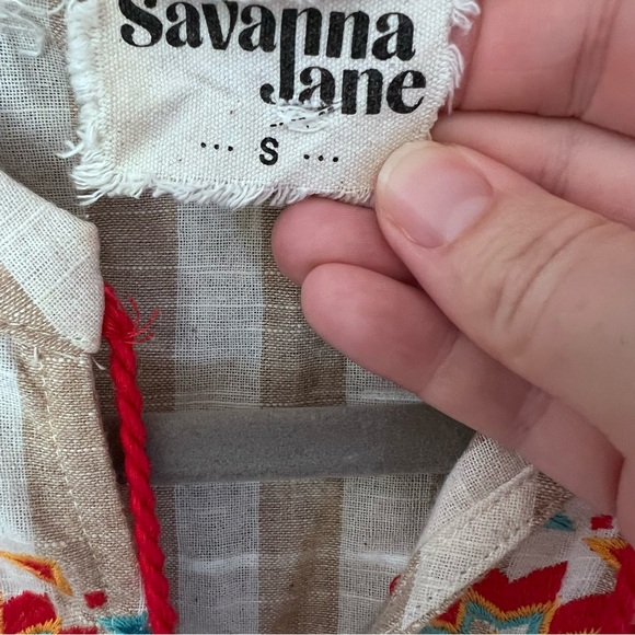 Savanna Jane Aztec Embroidered Ruffle Sleeve Too in Red White Blue Tan size S - Picture 9 of 14